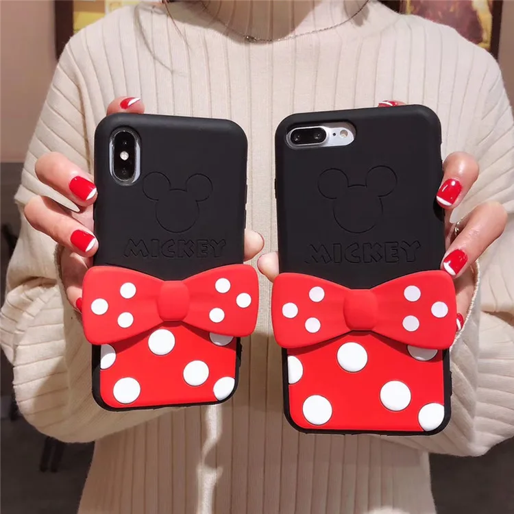 case For iPhone 11 pro X 8 7 6 6s plus Cartoon 3D Lovely bow tie Wave full cover soft Silicon stand cases XS MAX XR |