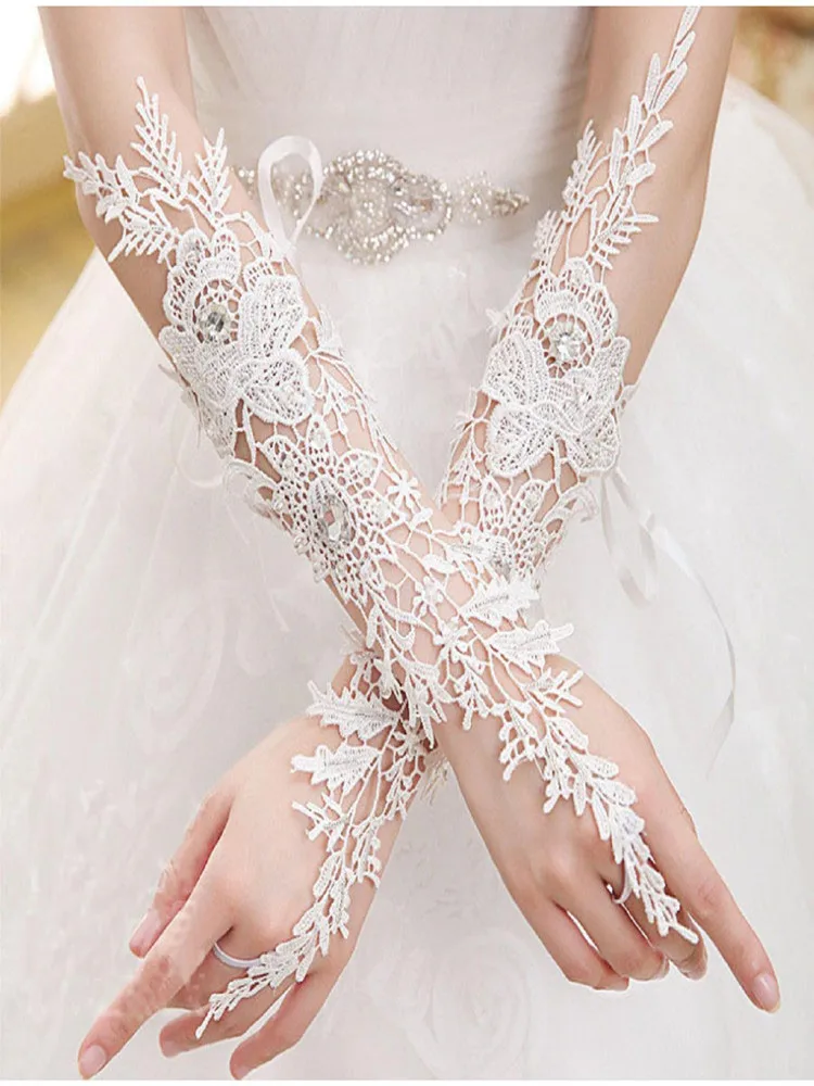 Кружевные свадебные перчатки без пальцев женские длинные свадебные перчатки хрустальные свадебные аксессуары для невесты