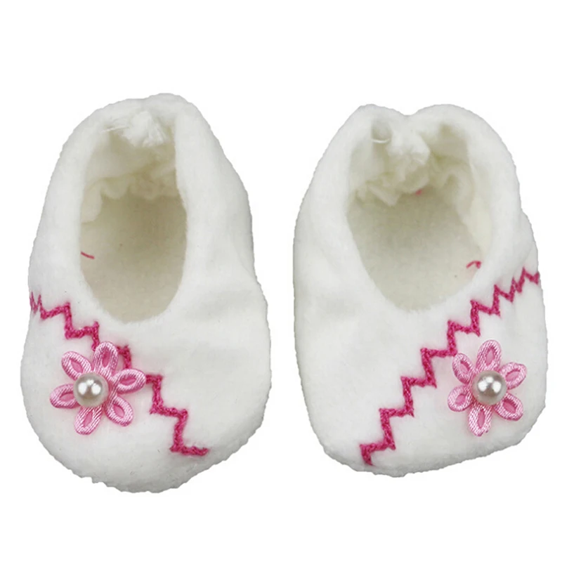 

1 Pair White Plush Doll Shoes Flower Pearl Warm Winter Wear For 43cm 18 Inch Girl Dolls Pretend Toy Gift For Children