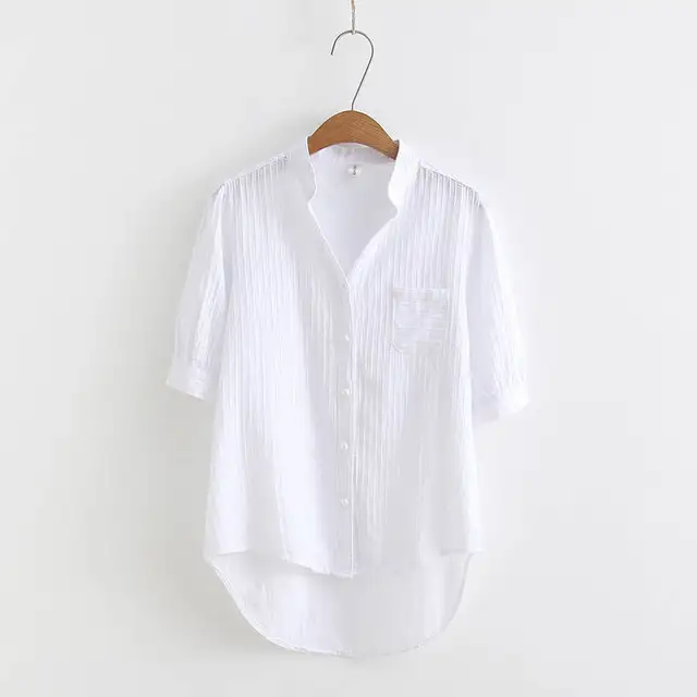 White Women's Shirts Short Sleeve V Neck Button Blouse Shirt 2019 ...