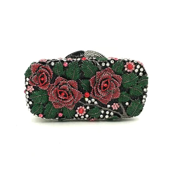 

Luxury women evening party bag bridal wedding diamonds bag rhinestone accessories elegant rose flower crystal bag purses