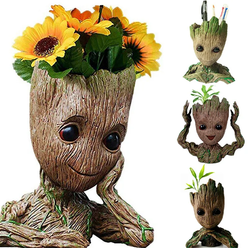 Baby Groot Flowerpot Flower Pot Planter Figurines Tree Man Cute Model Toy PenPot 