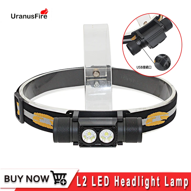 

2000 Lumen L2 LED Headlight 2x XM-L2 White Light Head Lamp Flashlight 18650 Battery Headlamp for Camping Fishing Hunting