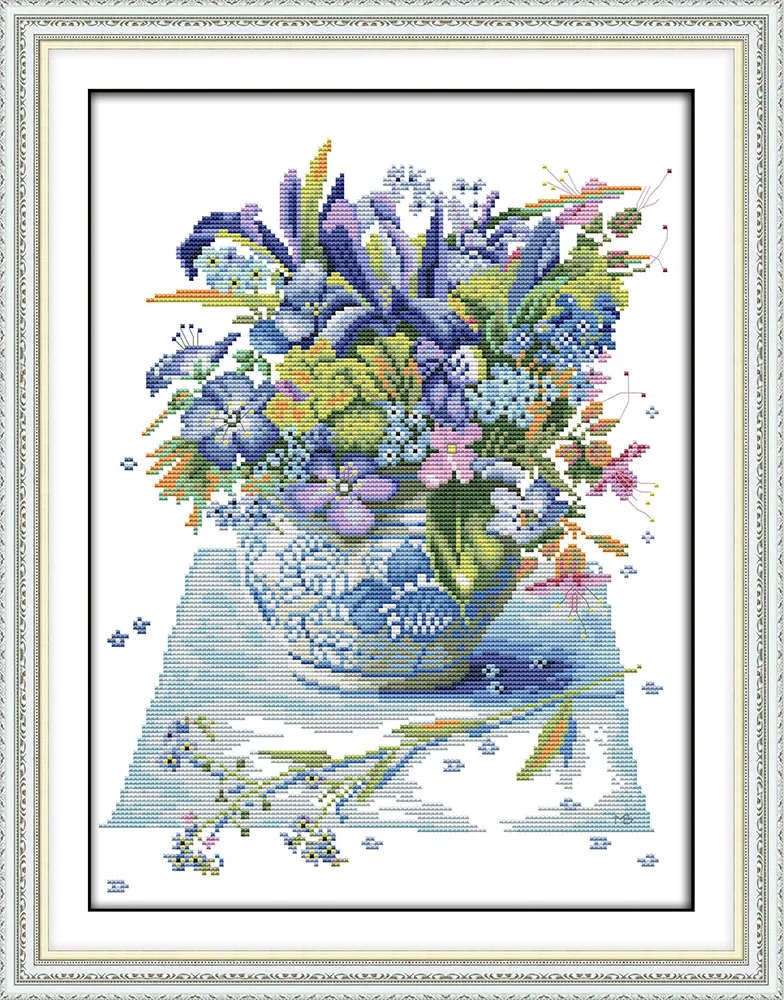 Joy Sunday Blossom Flower Basket Counted Cross Stitch DIY Stamped Cross