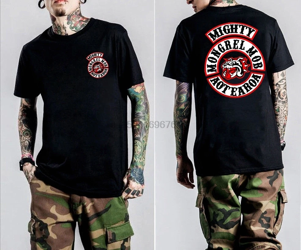 

Casual T Shirts Mongrel Mob MC Printed Graphic Men Round Neck Tops Black Size S-4XL