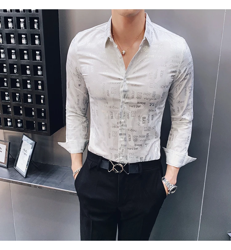 Camisa Social, приталенные, серебристые, золотые, с принтом, рубашки, Camisa MasculinaRopa De Hombre, повседневные рубашки, мужские Клубные рубашки, дизайнерские