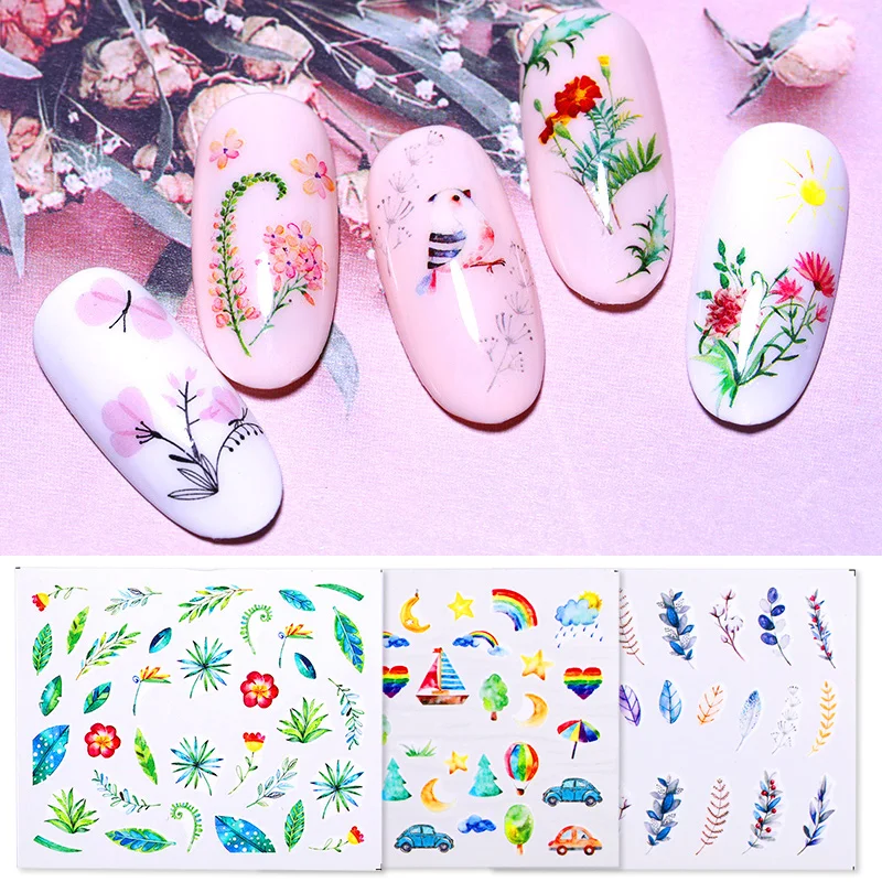 

1 Sheet Summer Theme Nail Art Water Decals Colorful Flower Fruit Leaf Image Transfer Stickers Decals Nail Art Decorations