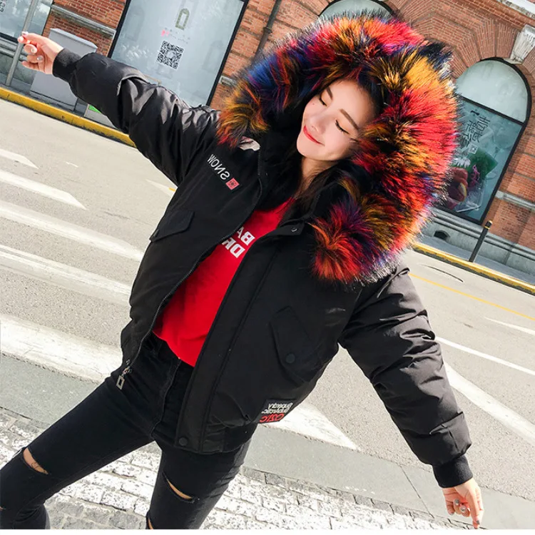 

2017 Winter Jackets Slim Long Sleeve Fur Hooded Zipper Cotton Coats Army Green Warm Parka LF160-90