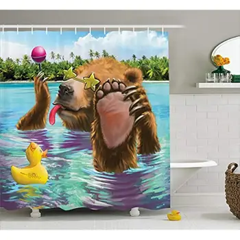

Wildlife Animal Theme Bear Printing Shower Curtain Sets Bathroom Decor With Hooks Waterproof Washable Rideau De Douche