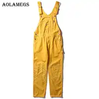 Aolamegs Biker Ripped Solid Overalls Jeans For Men Cargo Pants Mens Skinny Jeans Baggy Denim Trousers Fashion Hip Hop Streetwear