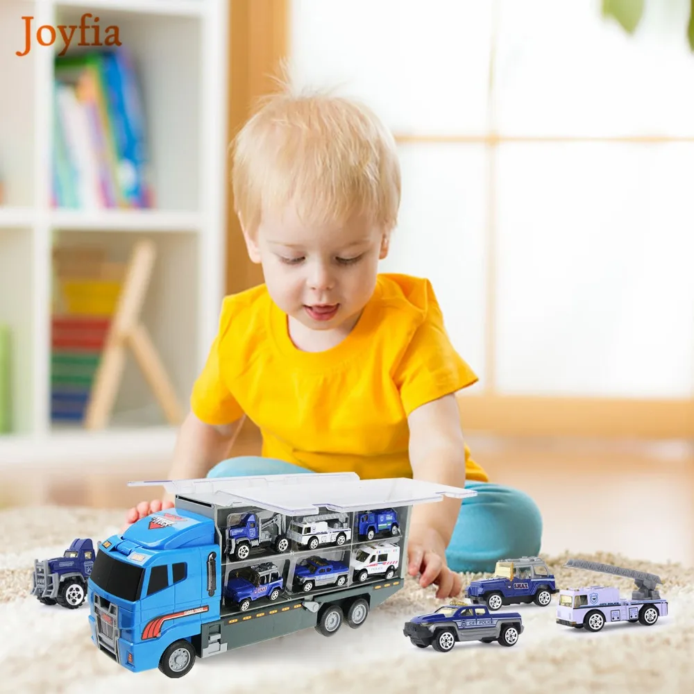 

7pcs/lot 1:64 Scale Model Alloy Diecast Car Model Engineering Toy Vehicles Truck Police Cars Educational Toys for Boy Kids Gift>