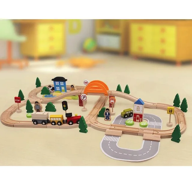 Wooden Train Set Triple Loop Railway Track Kids Toyin Diecasts & Toy