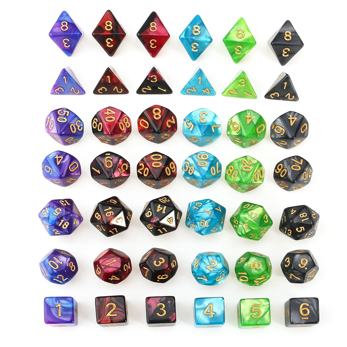 PBPBOX 42pcs Polyhedral Dice for Dungeons and Dragon Board Game Dice with Number Game Playing Dices (6 sets * 7 dices) PBPBOX 42pcs Polyhedral Dice for Dungeons and Dragon Board Game Dice with Number Game Playing Dices (6 sets * 7 dices)