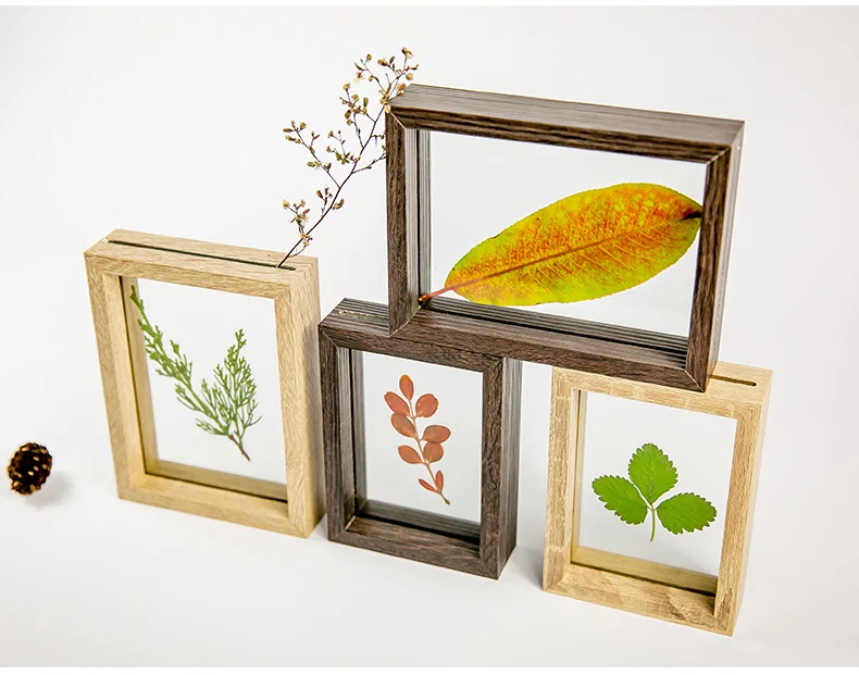 Quality Double Sided Glass Photo Frame DIY Plant Specimens Solid Wood Frame Leaf Clip Desktop Decoration Picture Frames Ornament