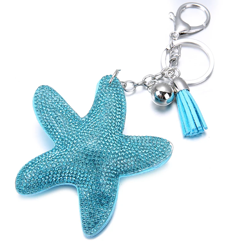 

Cute Leather Key Chain for Car Key Ring Star Pendant Rhinestone Key Cover Women Four Colors