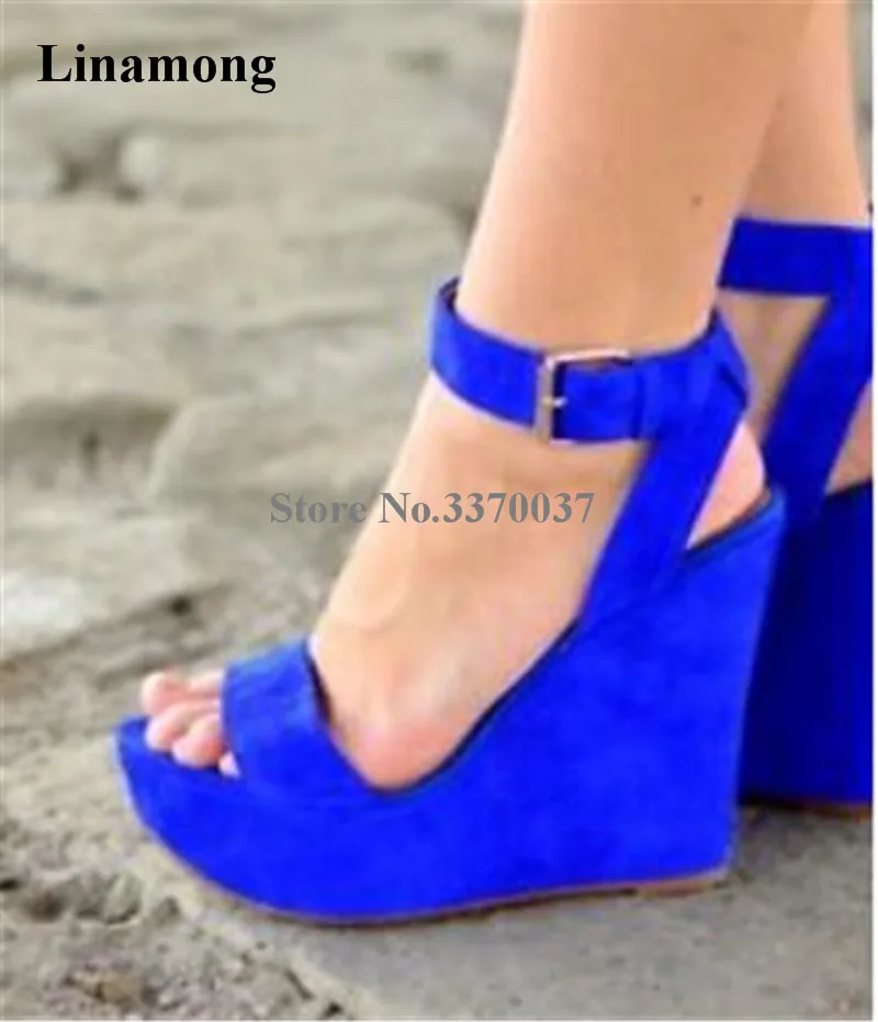 Chaussures Nouvelle Femmes Plateforme Sandales Compensées Suédé Sangle Cheville Habillées Mode Cuir Accrue Haute En Bleu À Hauteur Z1wd1B
