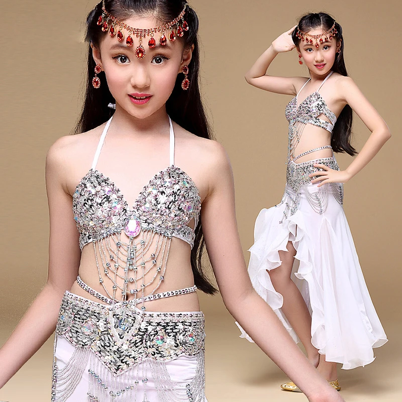 

Children Belly Dance Costume Set Stage Performance Belly Dancing Clothes forgirls Oriental dance Skirts OutfitKids braskirt belt