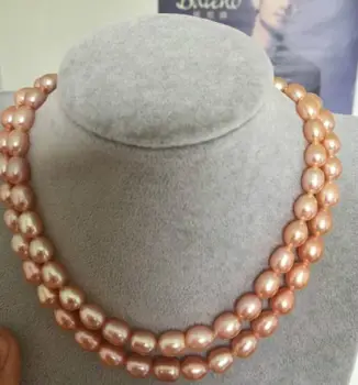 

double strands 11-12mm south seas baroque gold pink necklace 18inch19inch