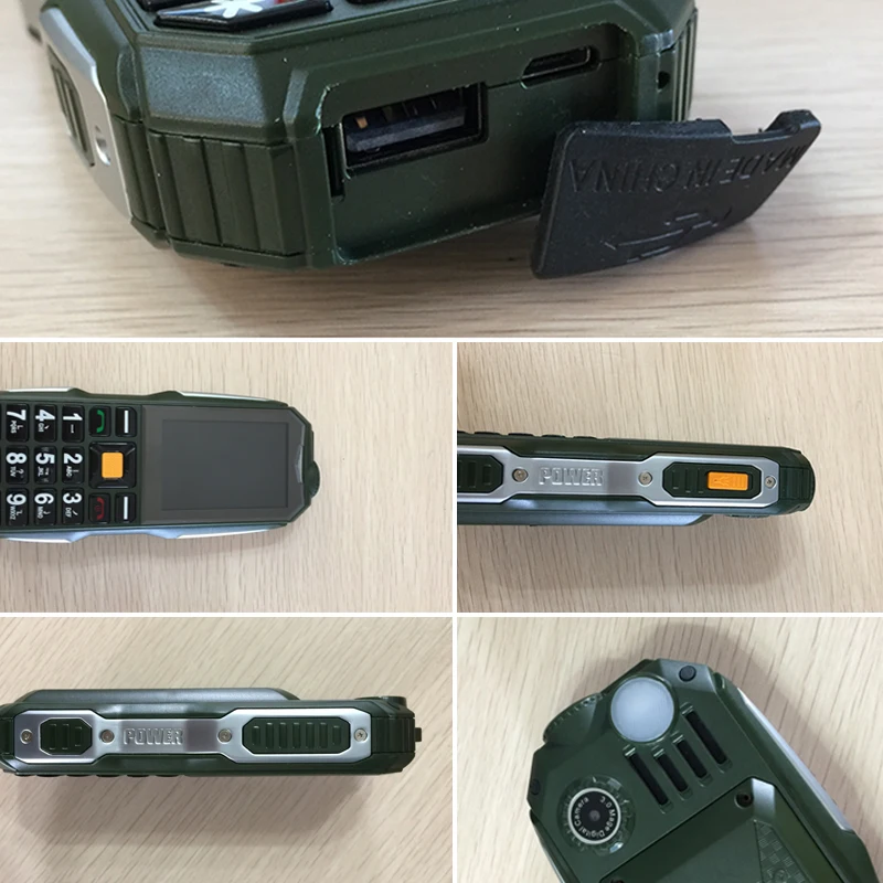 Rugged Out Door Mobile Phone Dual SIM Speed Dial Two Flashlight Power Bank GPRS Russian Key Senior Dropproof Telephone P290