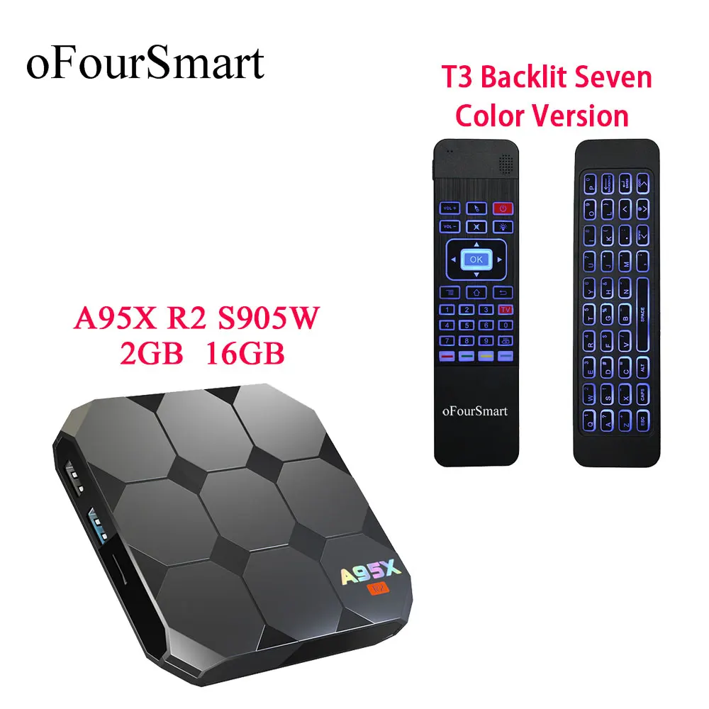 A95X R2 TV Box Amlogic S905W 2.4GHz 4K WiFi Android 7.1 2GB+16GB Stream Media Player with T3-C 7-Color Backlit Air Mouse | Электроника