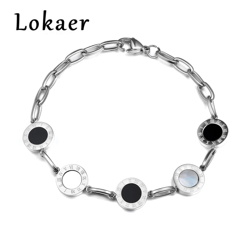 Lokaer Clic 5 Pcs Circle Roman Number Bracelets Stainless Steel Lokaer Clic 5 Pcs Circle Roman Number Bracelets Stainless Steel Black S Lover Charm Women Bangles B170290800r In From