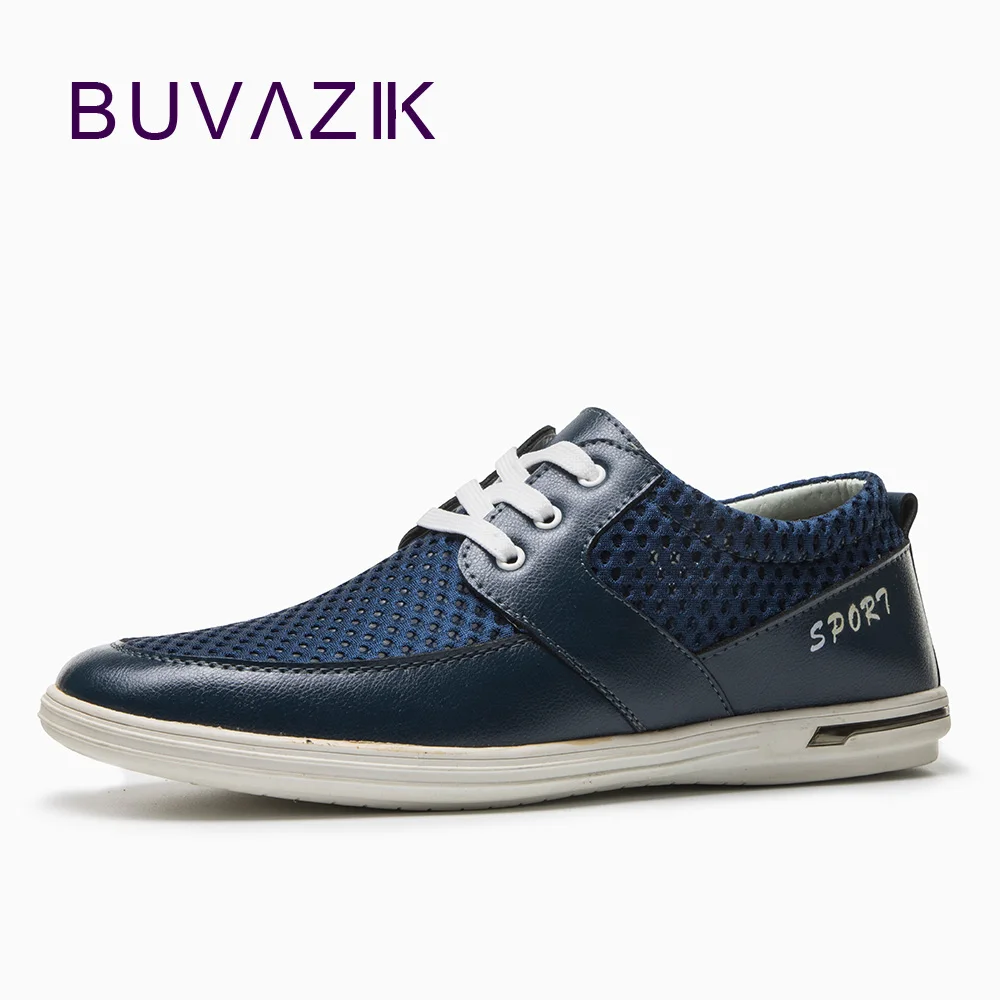 

BUVAZIK 2018 summer casual shoes men leaather and breathable mesh wild tide casual summer lace-up basic men shoes