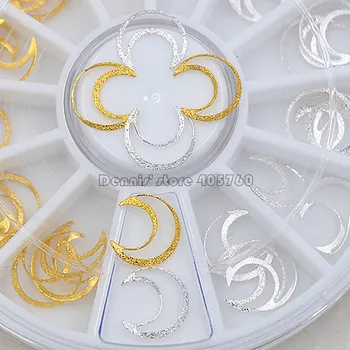 

3D Frosted Gold Silver 8mm Empty Hollow Crescent Moon Rivets Studs Alloy Nail Art Gems Decoration Rhinestones Wheel DIY Tips