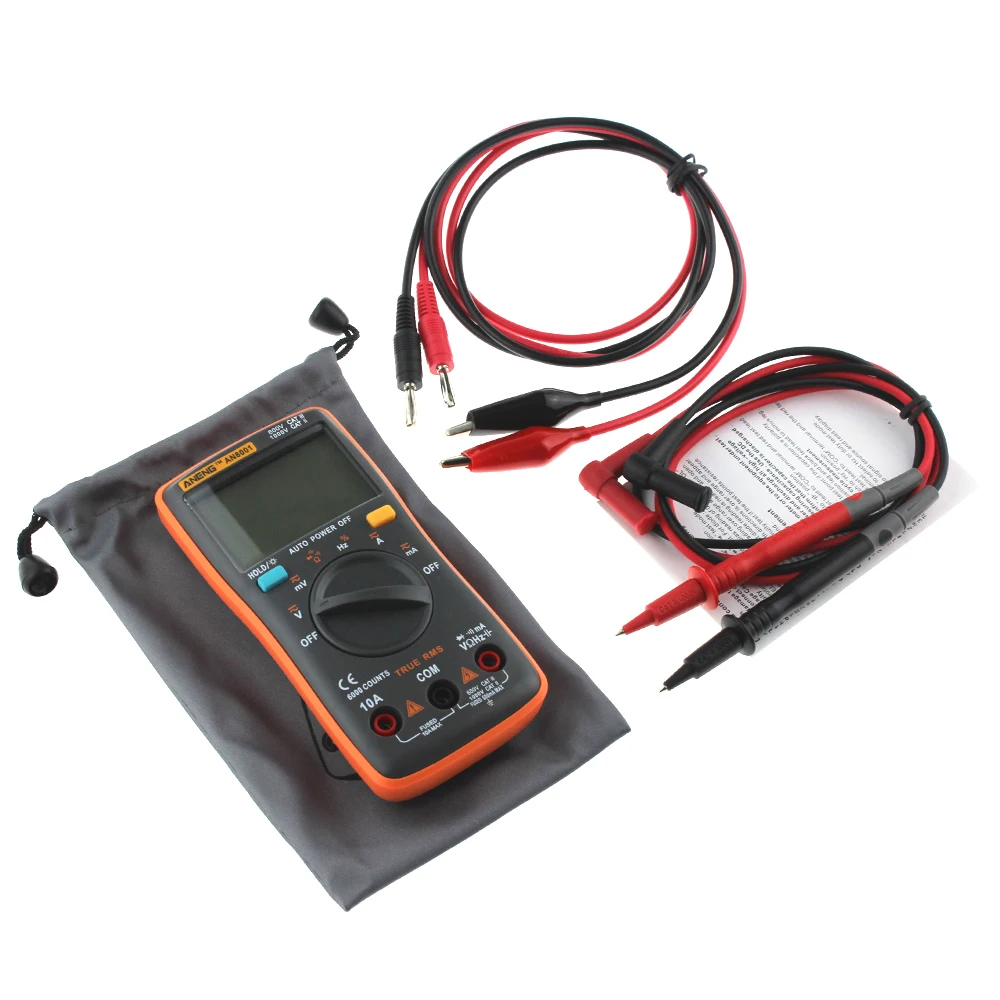 

ANENG AN8001 Digital Multimeter 6000 counts Backlight AC/DC Ammeter Voltmeter Ohm Alligator clip jumper wire test lead