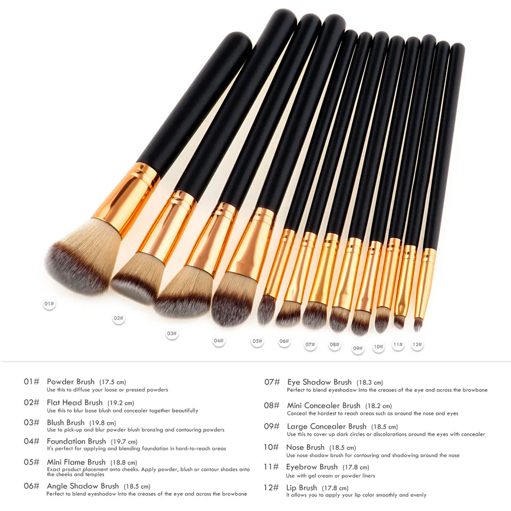 

12pcs Pro Makeup Brushes Set Foundation Powder Eyeshadow Eyeliner Lip Brush Tool for Lip Eye Liner maquiagem 5.9DJL