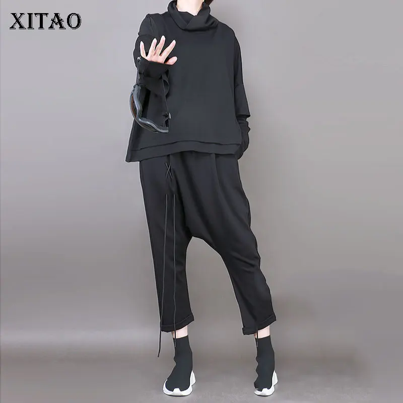 

[XITAO] Europe Spring 2018 Casual Women Bandage Ankle-Length Pants Female Elastic Waist Solid Color Loose Cross-pants LJT1138