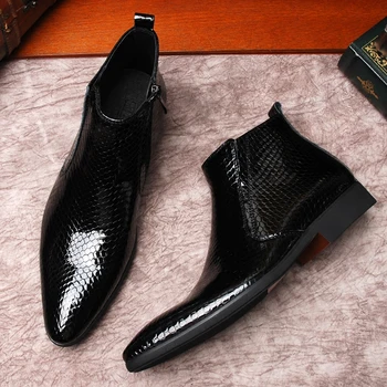

Blue Black Snaskin High top Patent leather Martin Boots Hot Fashion 2019 Mens Ankle Short Men Boots
