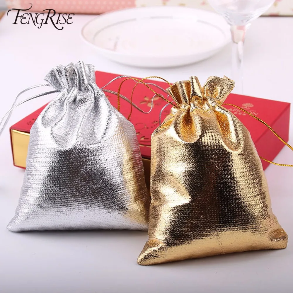 

50pcs 7x9 9x12cm Silver Gold Metallic Foil Cloth Organza Pouch Wedding Event Decorative Crafts Favour Gift Jewelry Packaging Bag