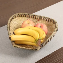 Ручная работа Бамбуковая ткань Плетеная соломенная корзина для хранения фруктов еда Хлеб овощей Висячие в кухне ротанга