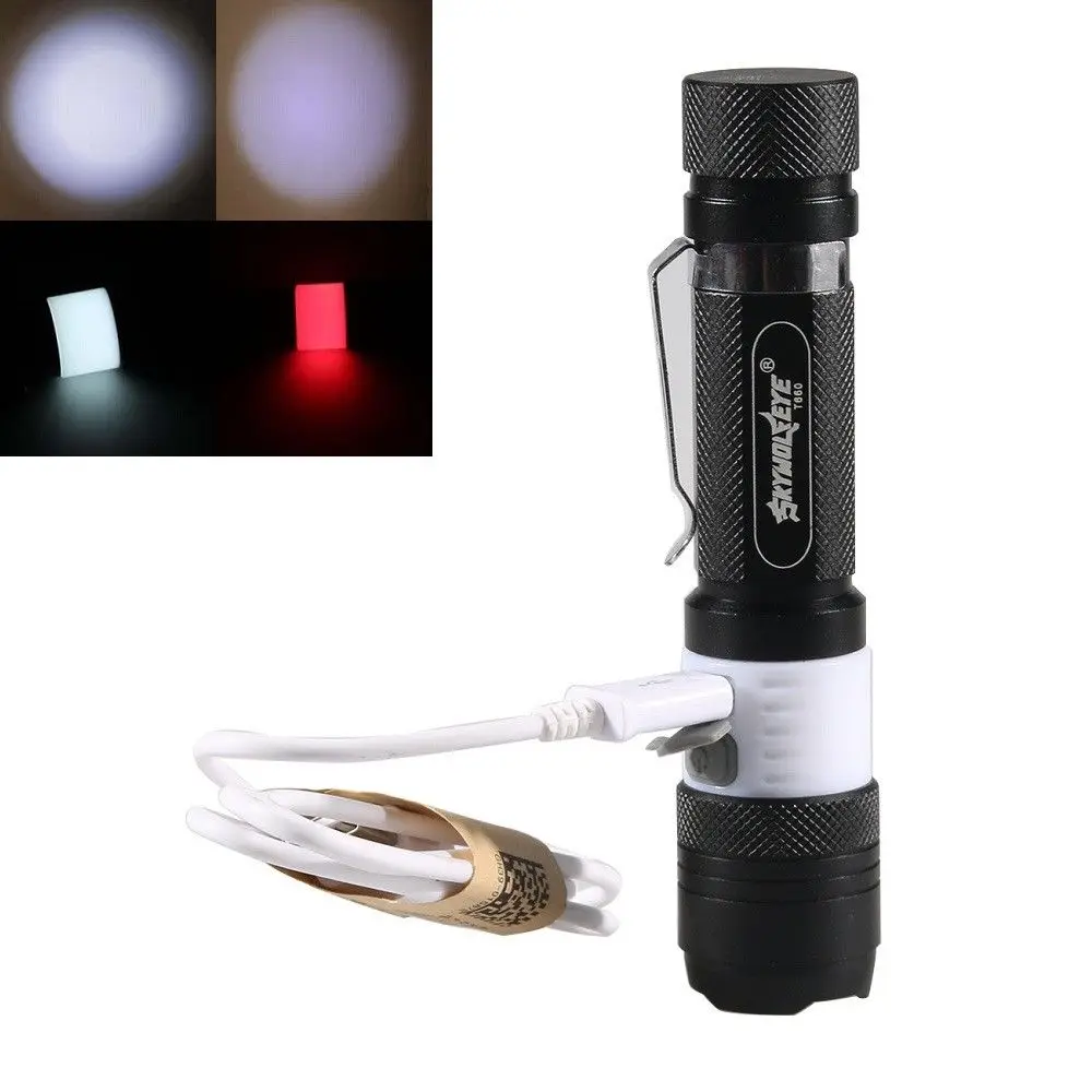 SKYWOLFEYE Powerful LED Flashlight Rechargeable USB Torch Waterproof