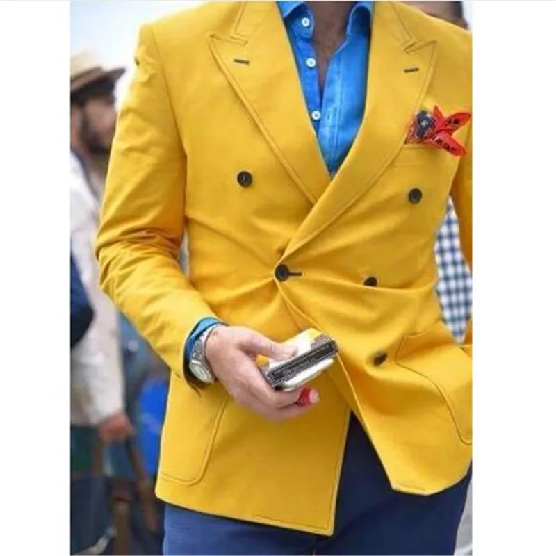 Yellow Double Breasted Mens Formal Suits costume homme Groom Wear Men Wedding Suit Tuxedo Style