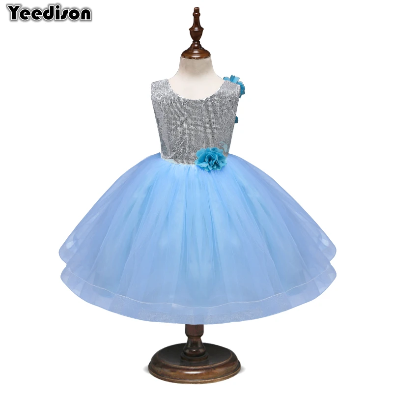 Cute Little Girls Dresses Princess Flower Sequin Children Evening Clothing 2019 Tule Kids Dress For Girl Wedding Party Prom Gown