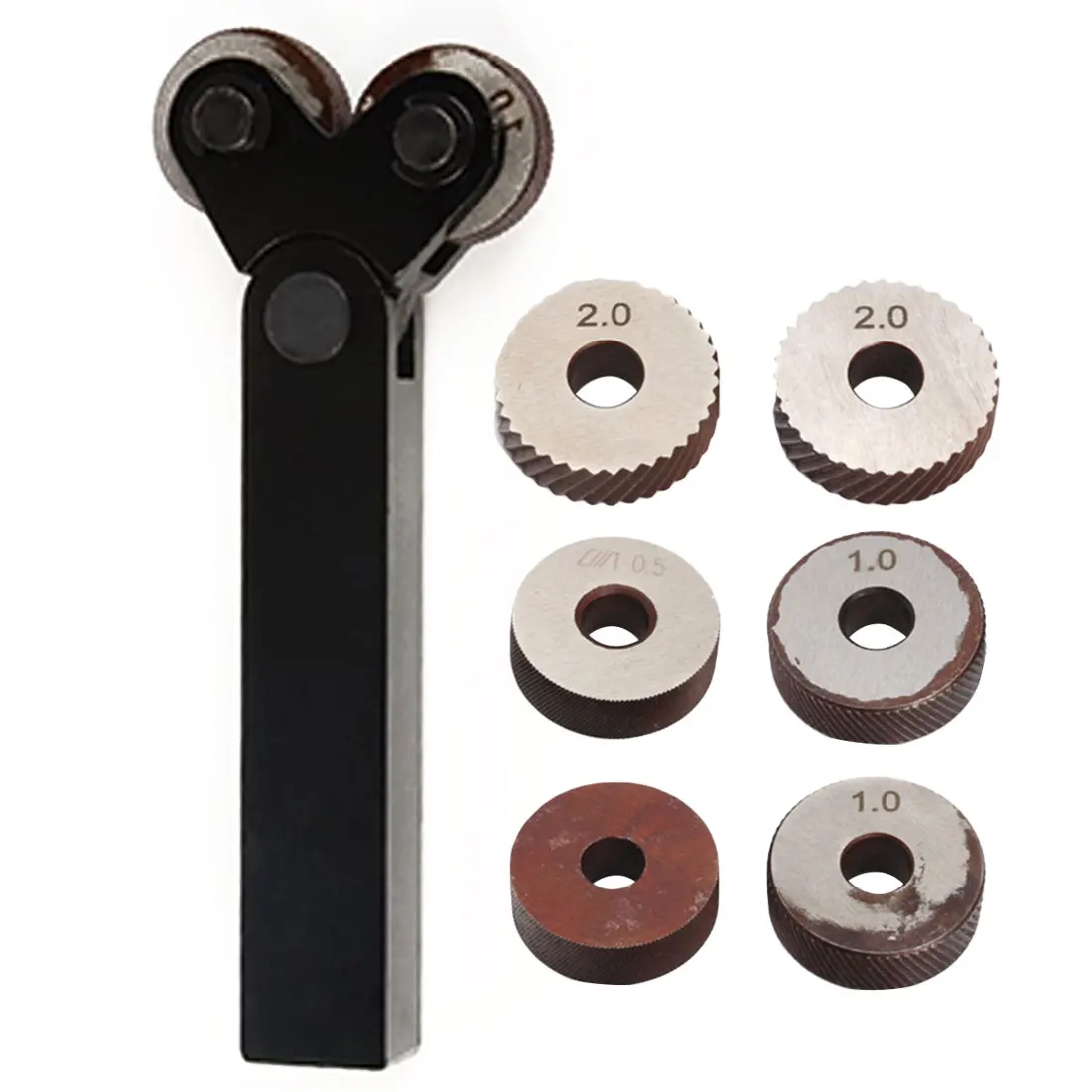 

7pcs Steel Dual Wheel Knurling Tool Set with Diagonal Linear Knurl Wheel Pitch Linear Pitch Knurl Set Lathe Cutter0.5/1/2mm