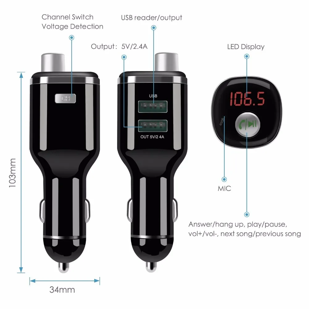 Автомобильный комплект громкой связи fm передатчик модулятор 5 в 2.4A 2 USB зарядное