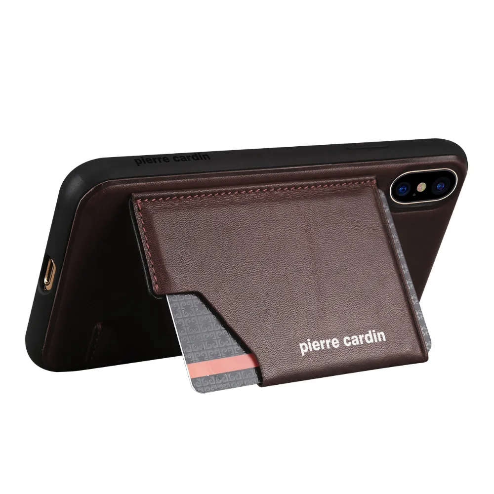 Pierre Cardin Genuine Leather Case Slim Card Holder Stand Flip Leather Style Sofe Cover Case For Apple iPhone X Cell Phone Case