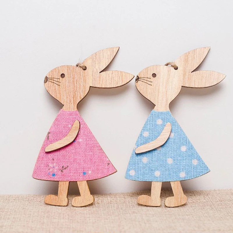 

Cute Bunny Happy Easter Decorations for Home Wood Easter Rabbit Easter Egg Ribbon Decoration DIY Craft Ornament Party Supplies