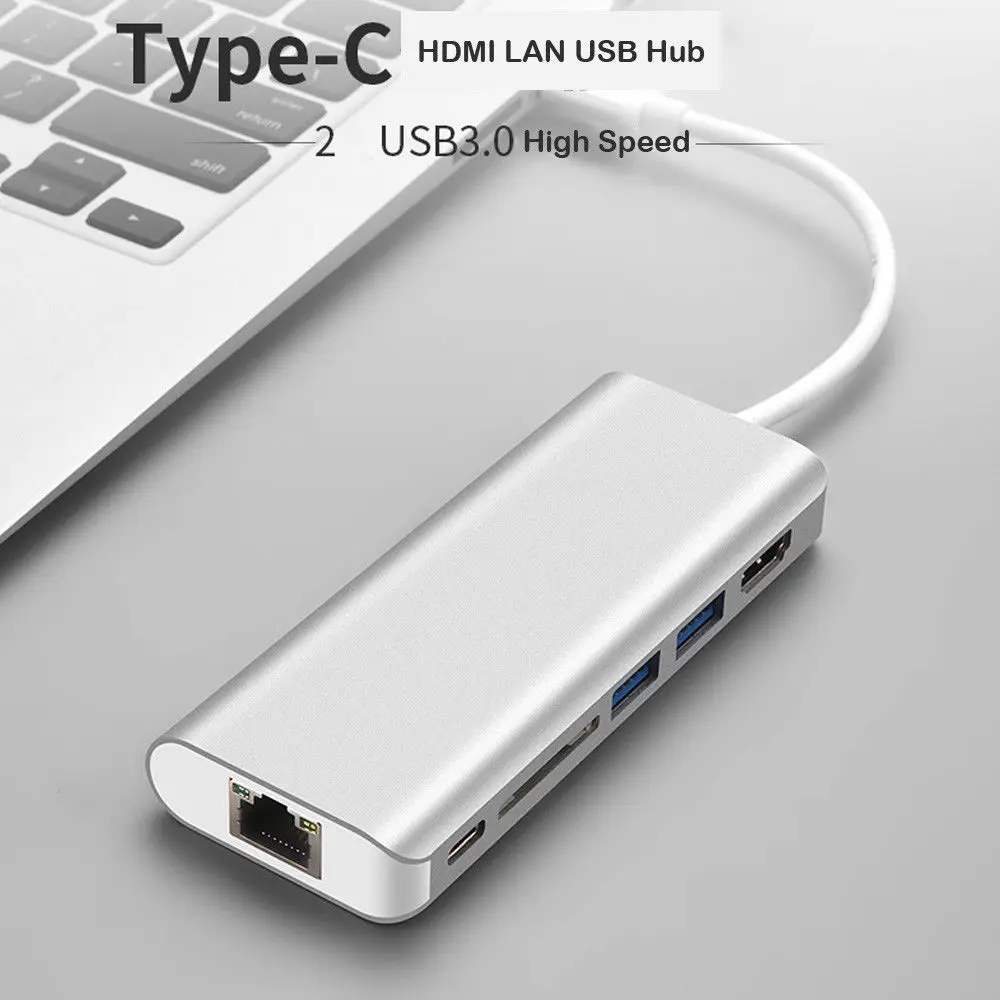 

Basix 6 In 1 USB Type C 4K Video HDMI/RJ45 USB Hub 3.0 Card Reader Adapter Charging Port Hubs USB C Hub for MacBook Pro Air