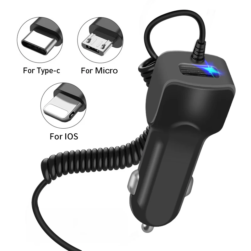 For Type-c charger car for android fast quick charge with cable for iphone USB Car Phone Charger For Samsung Xiaomi Redmi Note 7 quick charge 2.0