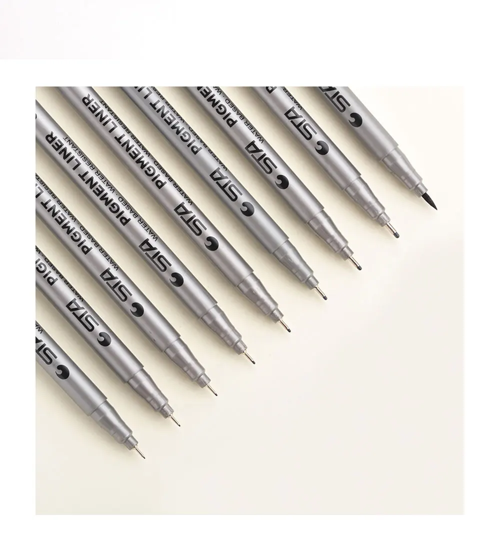 STA 9 шт/лот на водной основе маркеры щеток различных размеров пигментный лайнер треугольные Fineliner ручки для художественные канцелярские принадлежности