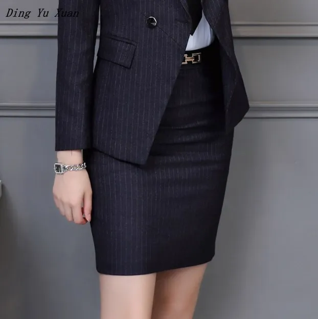 

2019 Korean Fashion Office Ladies Work Wear Mini Skirt Womens Black Blue Stripe Business Formal Pencil Skirt Women Plus Size 4XL