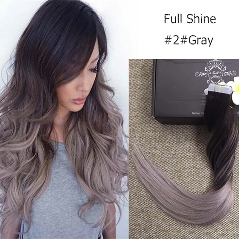 Full Shine Balayage Ombre Color 2 Fading to Grey Brazilian Remy Hair