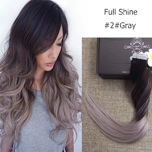 Tỏa Sáng đầy đủ Balayage Ombre Màu 2 Phai để Xám Brazil Remy Mở Rộng Băng