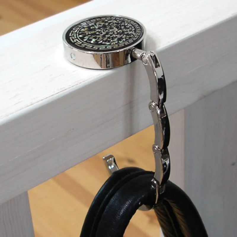 

Round Table Vintage Flowers Foldable Purse Bag Hanger Handbag Hook Holder