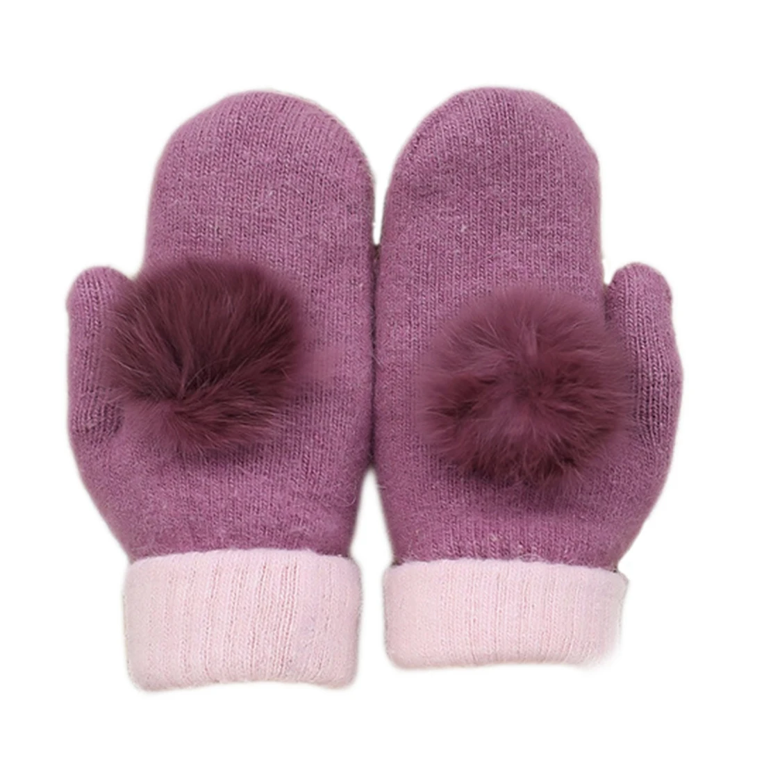 Soft Mittens Women Cute Fur Wrist Gloves Pom Warm Glove Ladies