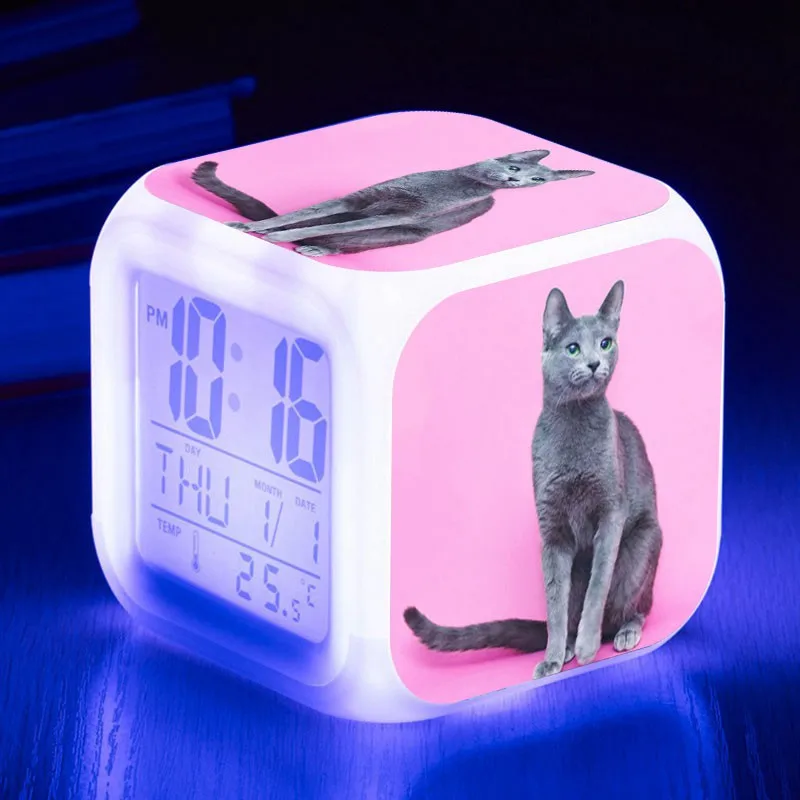 Домашний питомец, кошка, графический светодиодный Будильник, Ночной светильник, цветные вспышки, цифровые часы, reloj despertador, термометр, wekker reveil, часы, подарки - Цвет: LCM04