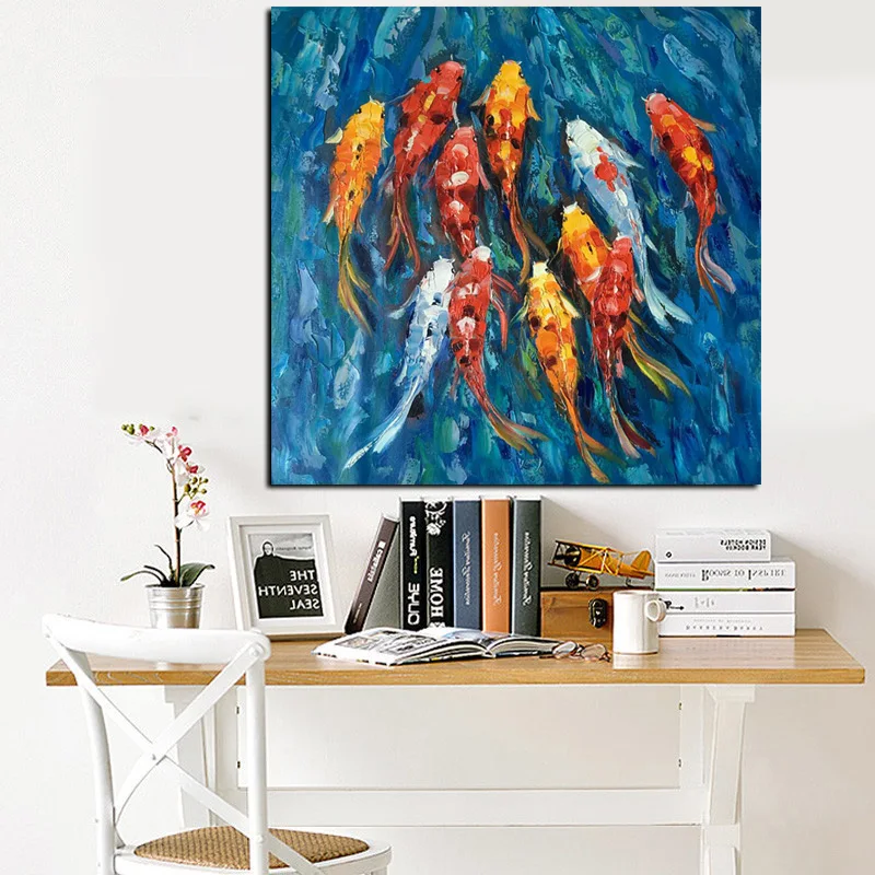 Настенная художественная картина Традиционный китайский абстрактный пейзаж картина маслом Печать девять кои рыбы на холсте плакат для декора гостиной